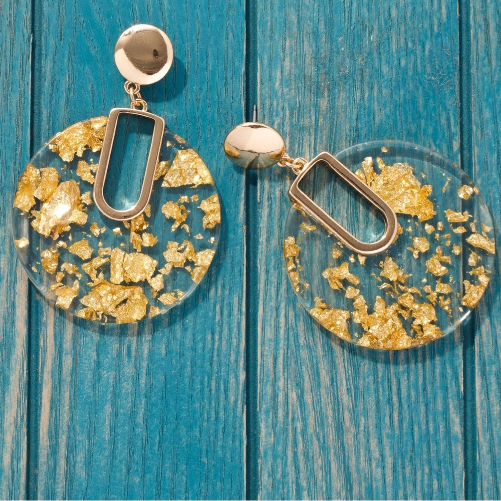 Gold Flake Circle Earrings